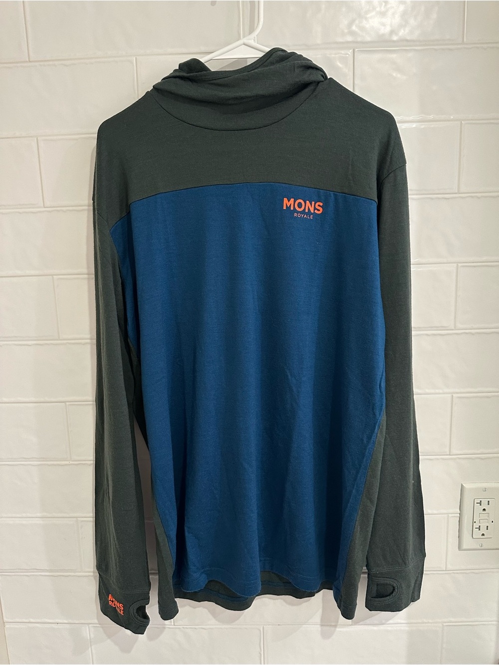 Mons Royale Large Yotei Powder Hoodie Mens Merino Wool Lightweight Shirt Blue